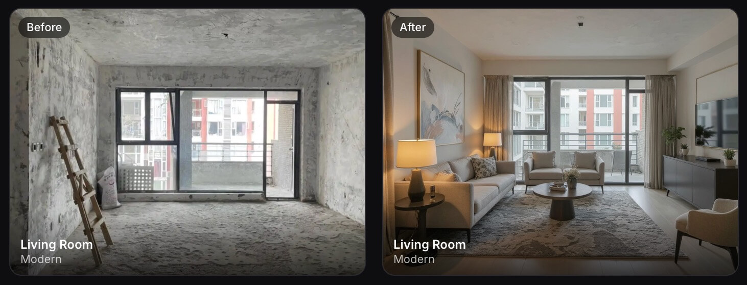 Modern living room AI design effect