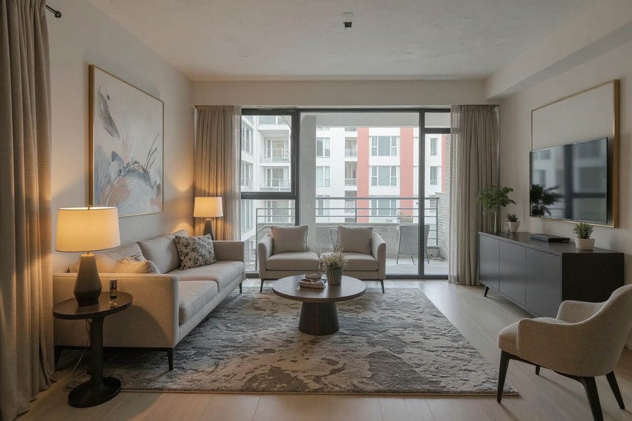 Modern Living Room redesign after view from a real photo