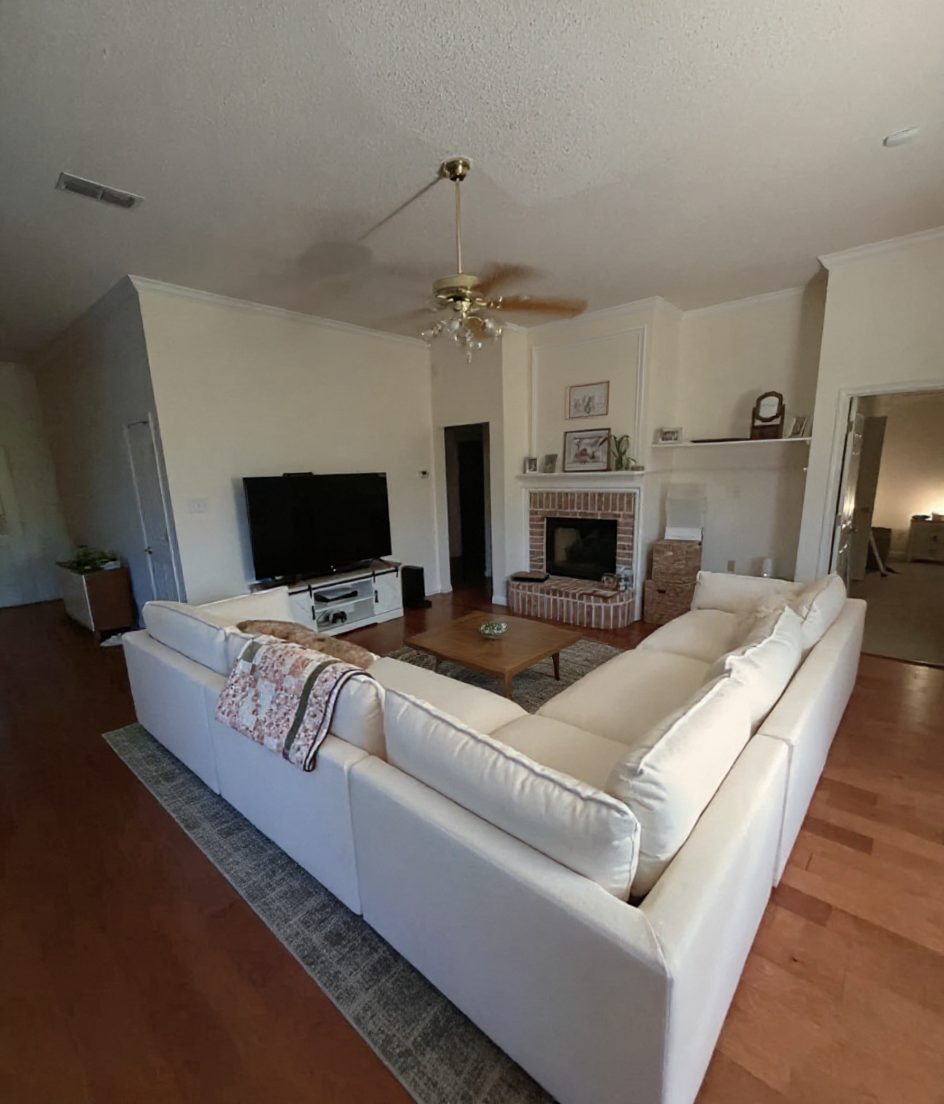 Transitional Living Room redesign after view from a real photo