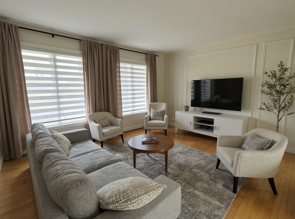 Transitional Living Room redesign after view from a real photo