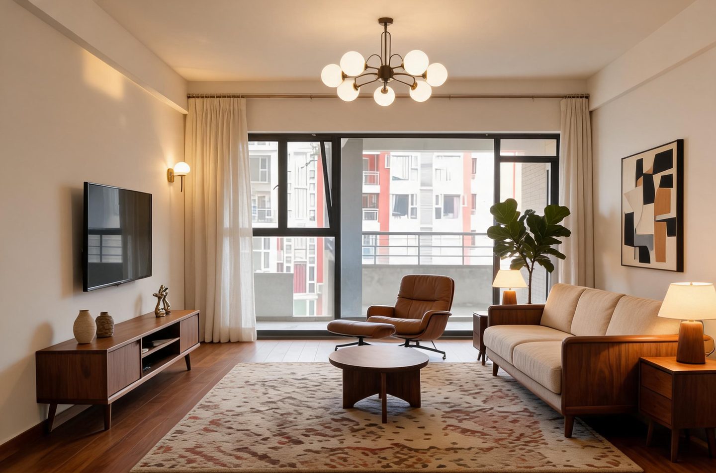 Midcentury Modern Living Room redesign after view from a real photo