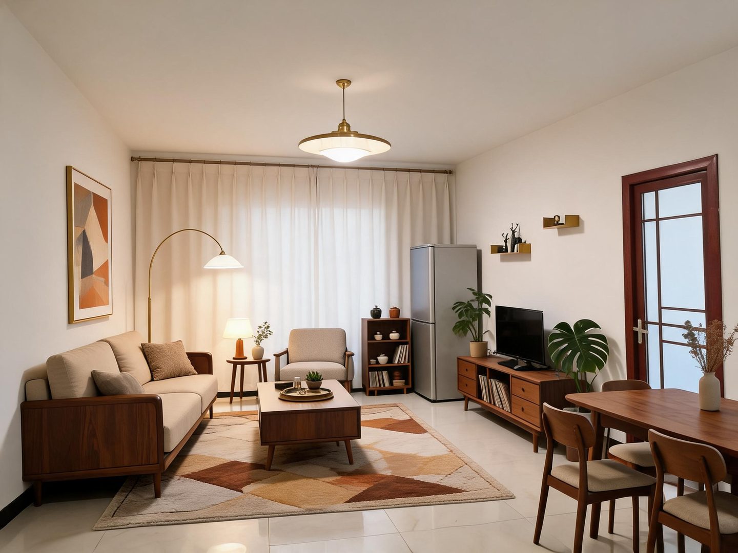 Midcentury Modern Living Room redesign after view from a real photo