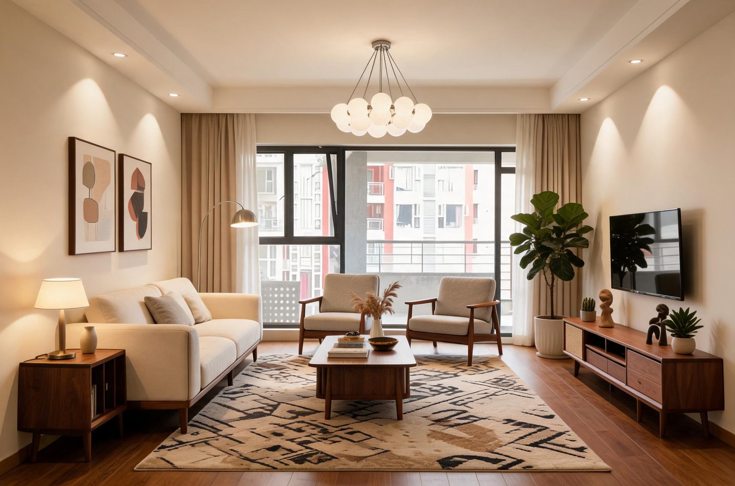Midcentury Modern Living Room redesign after view from a real photo