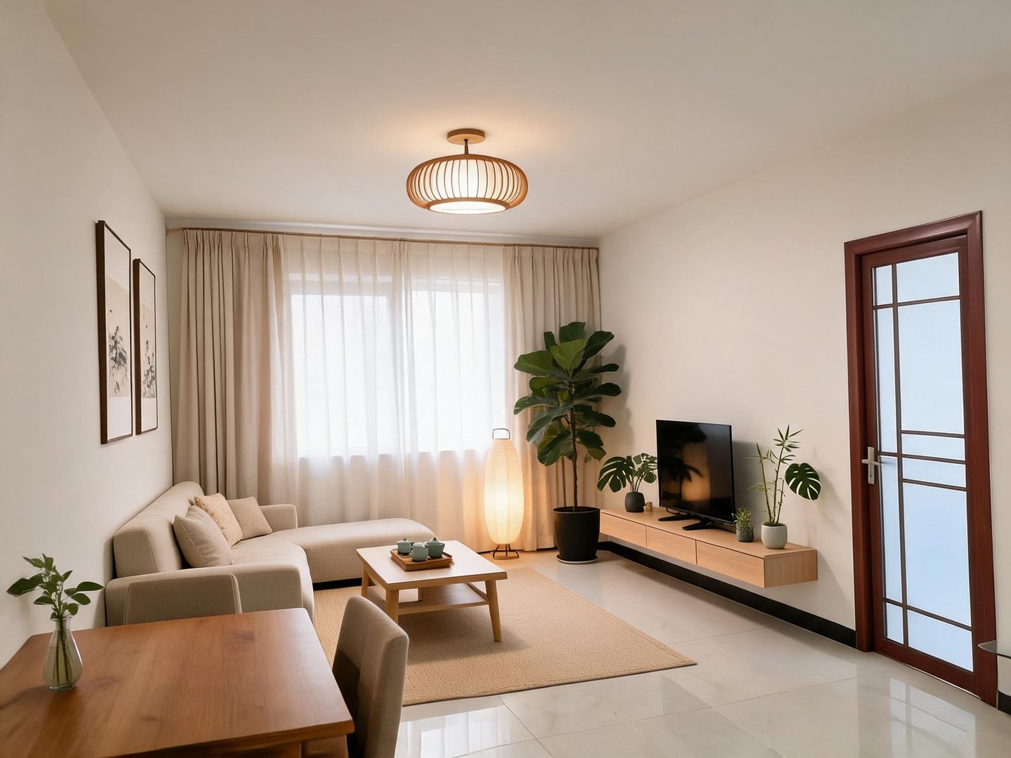 Japandi Living Room redesign after view from a real photo