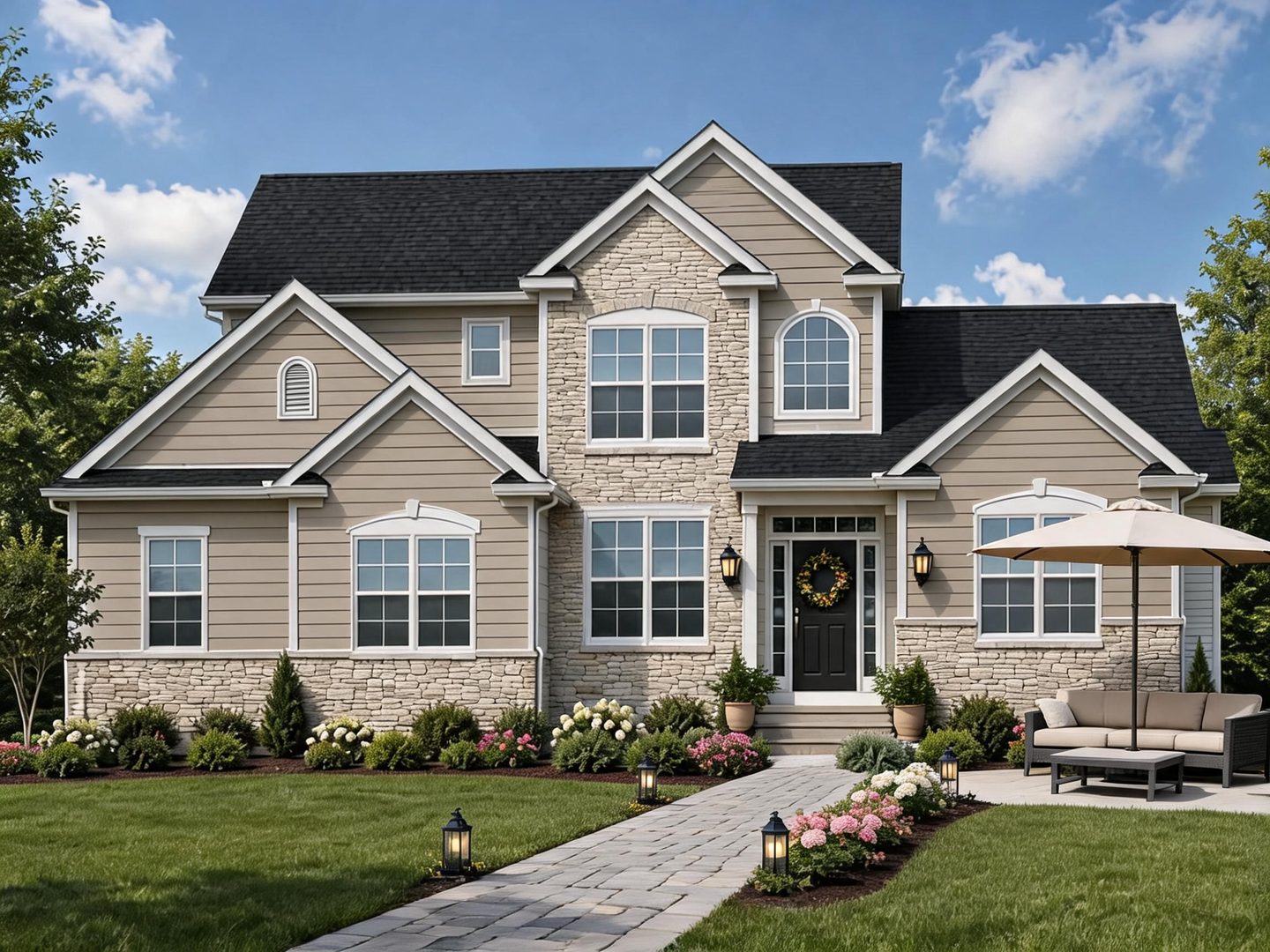 Transitional House Architectural redesign after view from a real photo