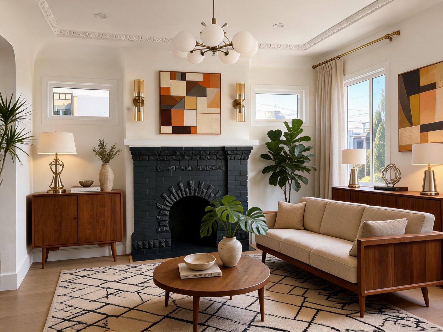 Midcentury Modern Living Room redesign after view from a real photo
