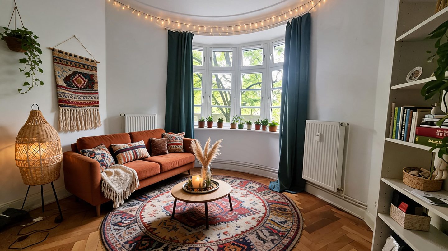 Bohemian Living Room redesign after view from a real photo