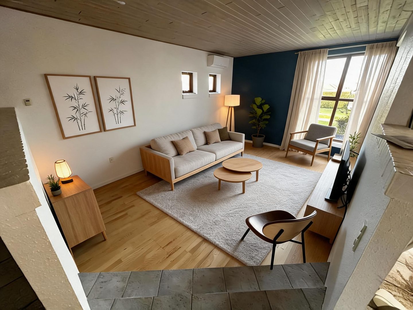 Japandi Living Room redesign after view from a real photo