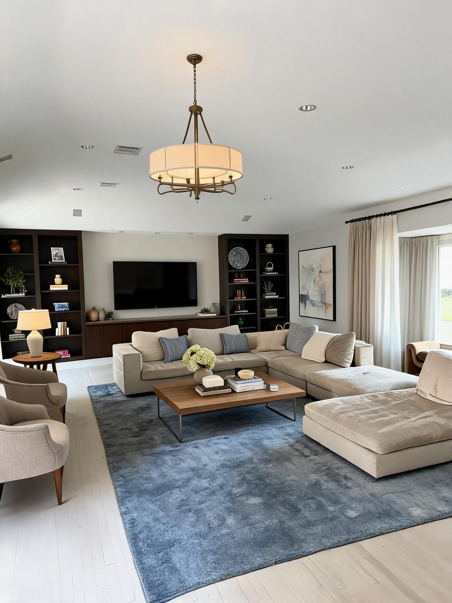 Transitional Living Room redesign after view from a real photo
