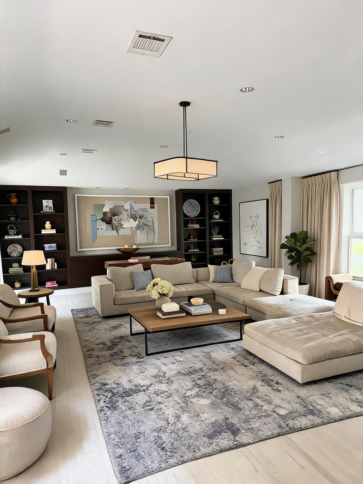 Transitional Living Room redesign after view from a real photo