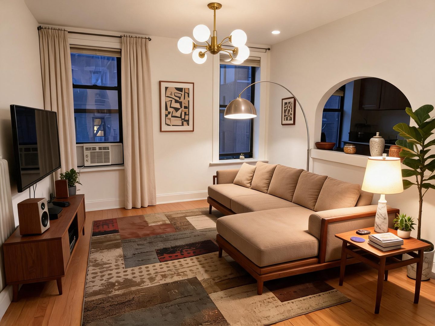 Midcentury Modern Living Room redesign after view from a real photo