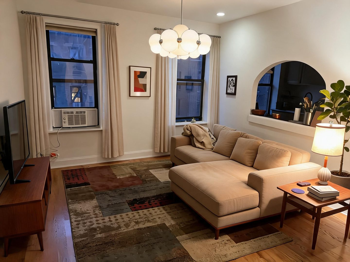 Midcentury Modern Living Room redesign after view from a real photo