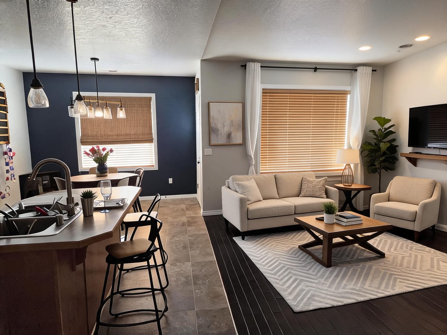 Transitional Living Room redesign after view from a real photo