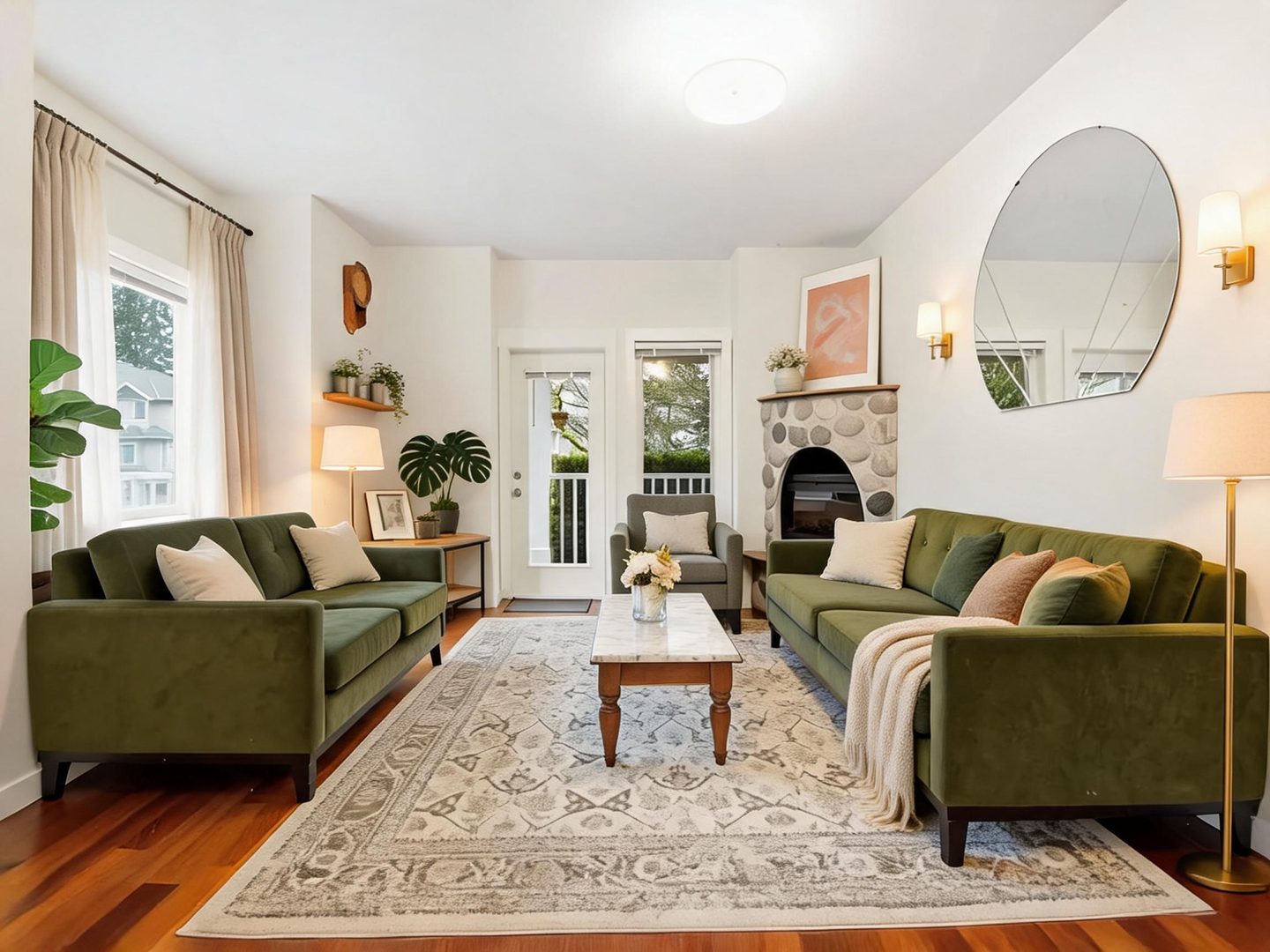 Transitional Living Room redesign after view from a real photo