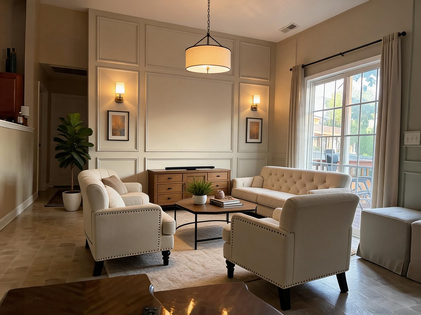 Transitional Living Room redesign after view from a real photo