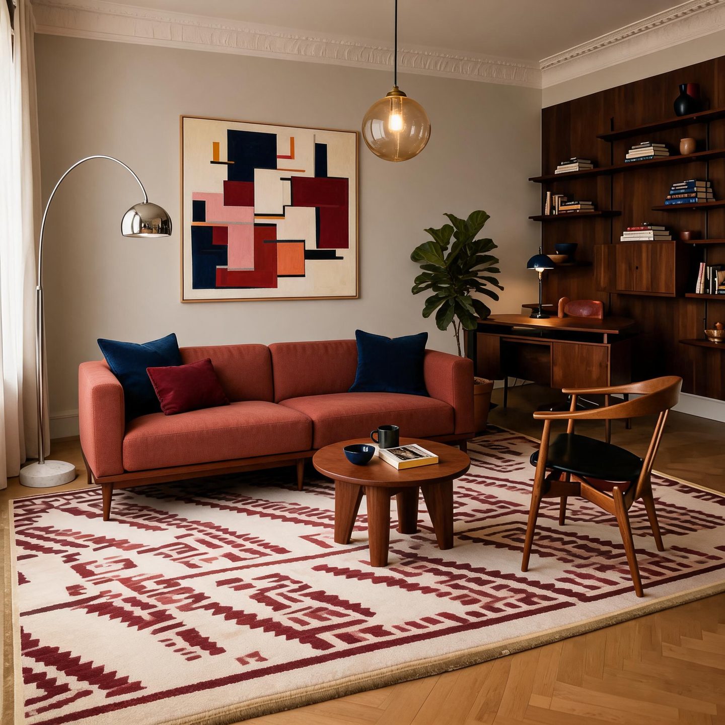 Midcentury Modern Living Room redesign after view from a real photo
