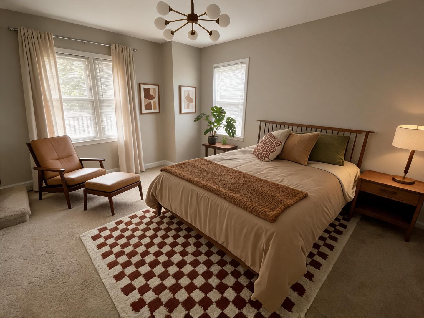 Midcentury Modern Bedroom redesign after view from a real photo