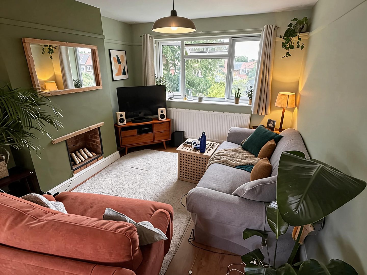 Midcentury Modern Living Room redesign after view from a real photo