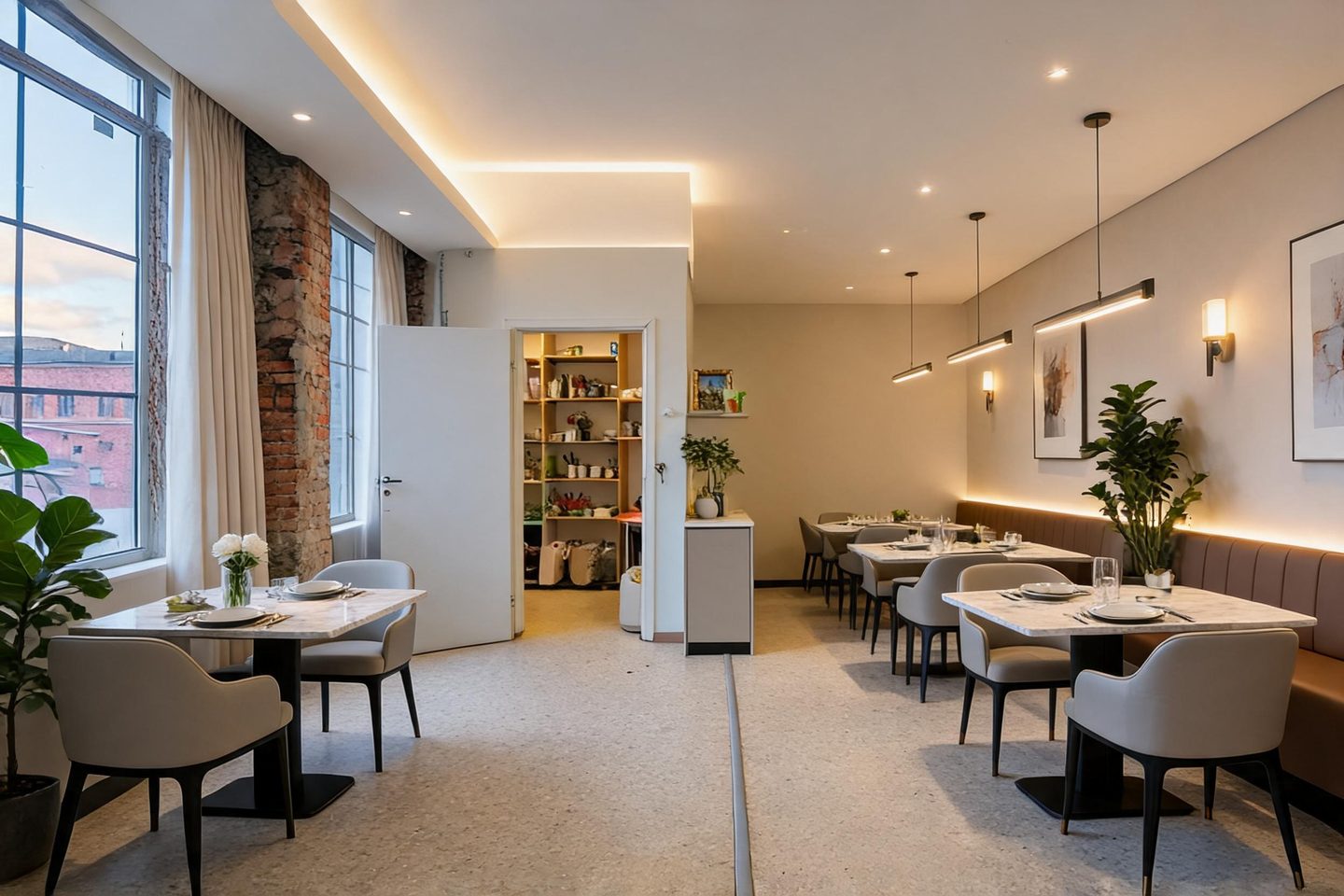 Modern Restaurant redesign after view from a real photo