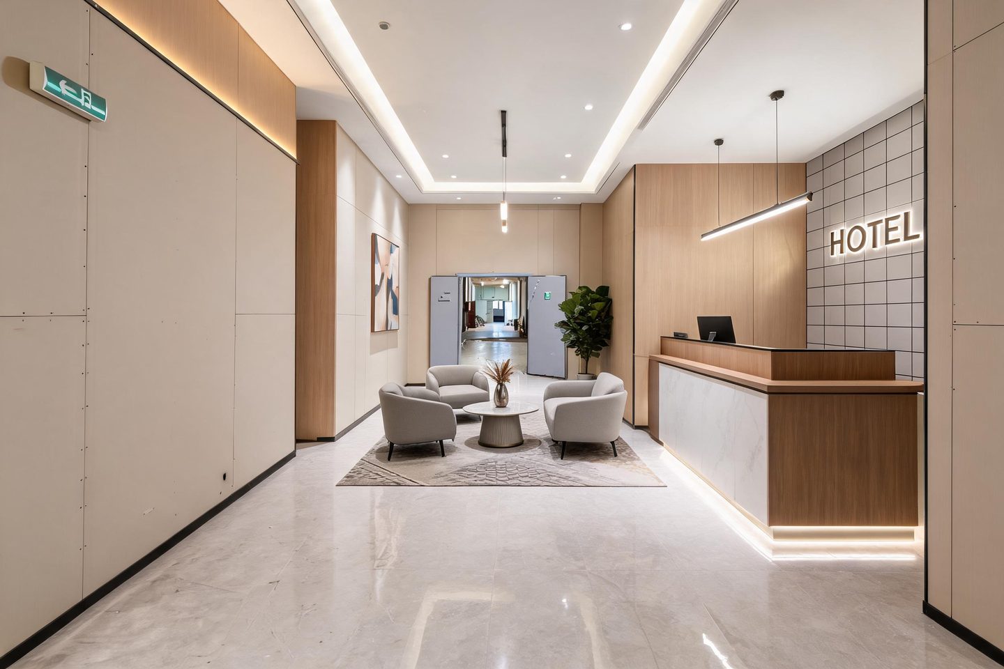 Modern Hotel Lobby redesign after view from a real photo