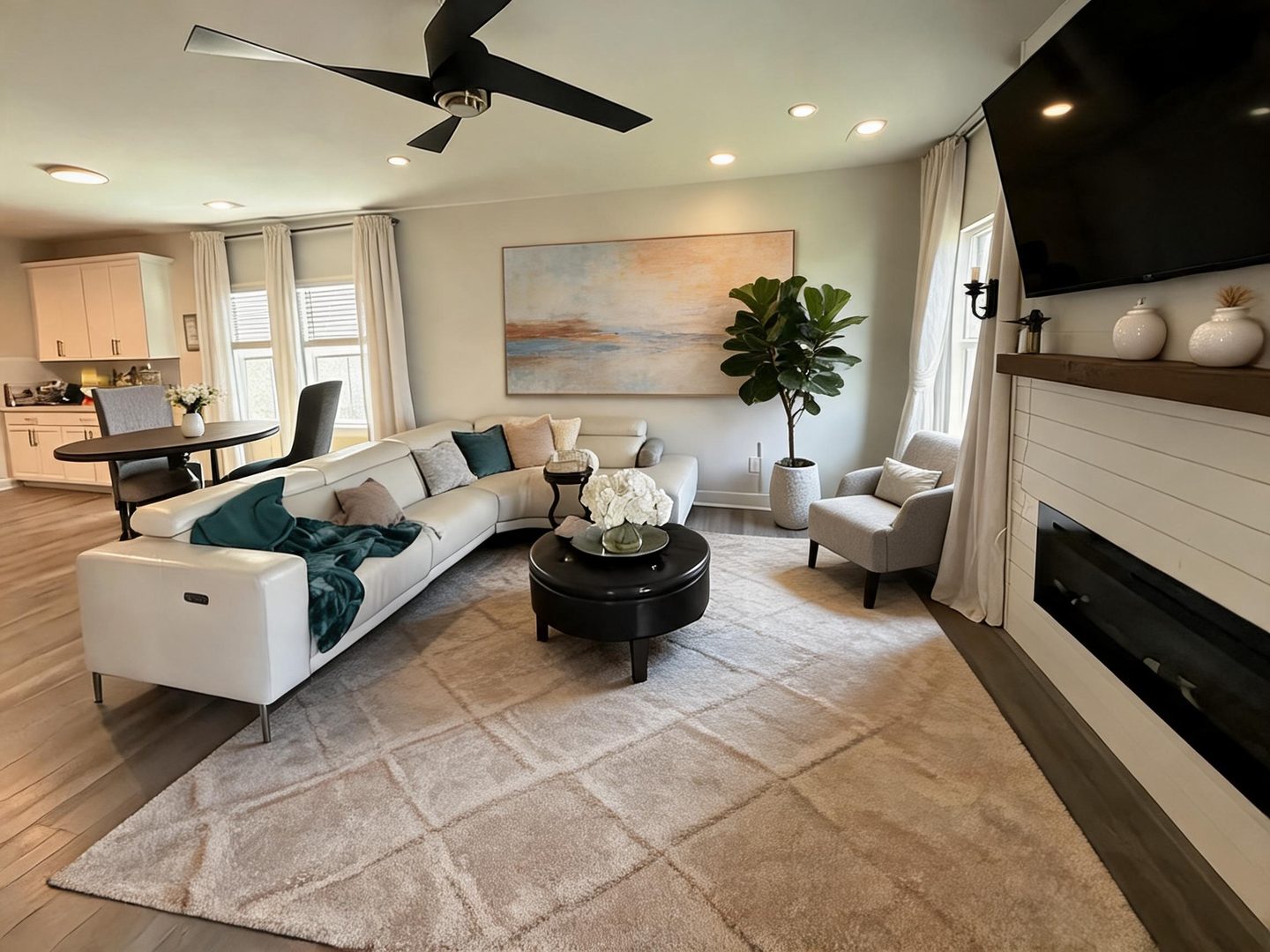 Transitional Living Room redesign after view from a real photo