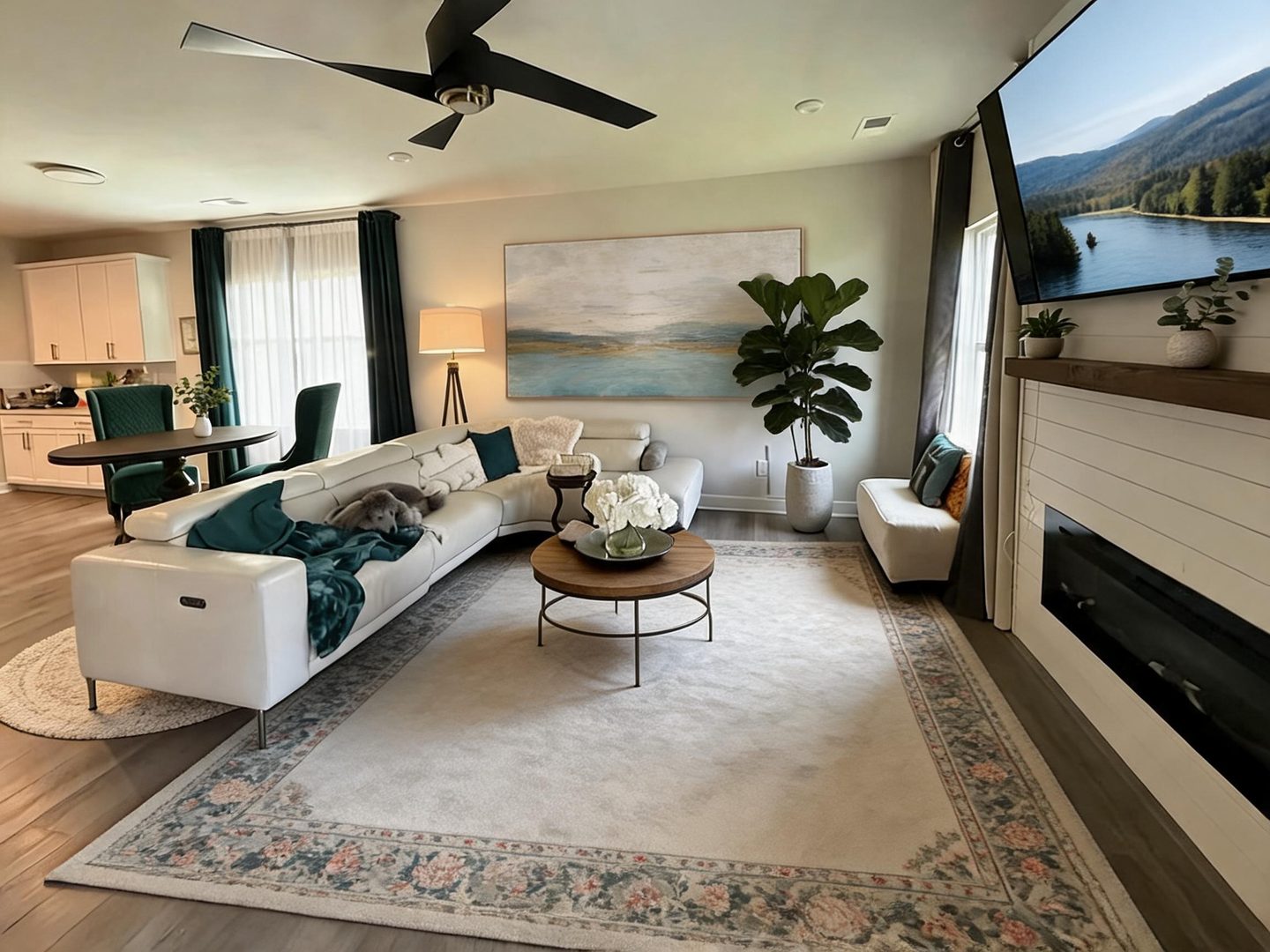 Transitional Living Room redesign after view from a real photo