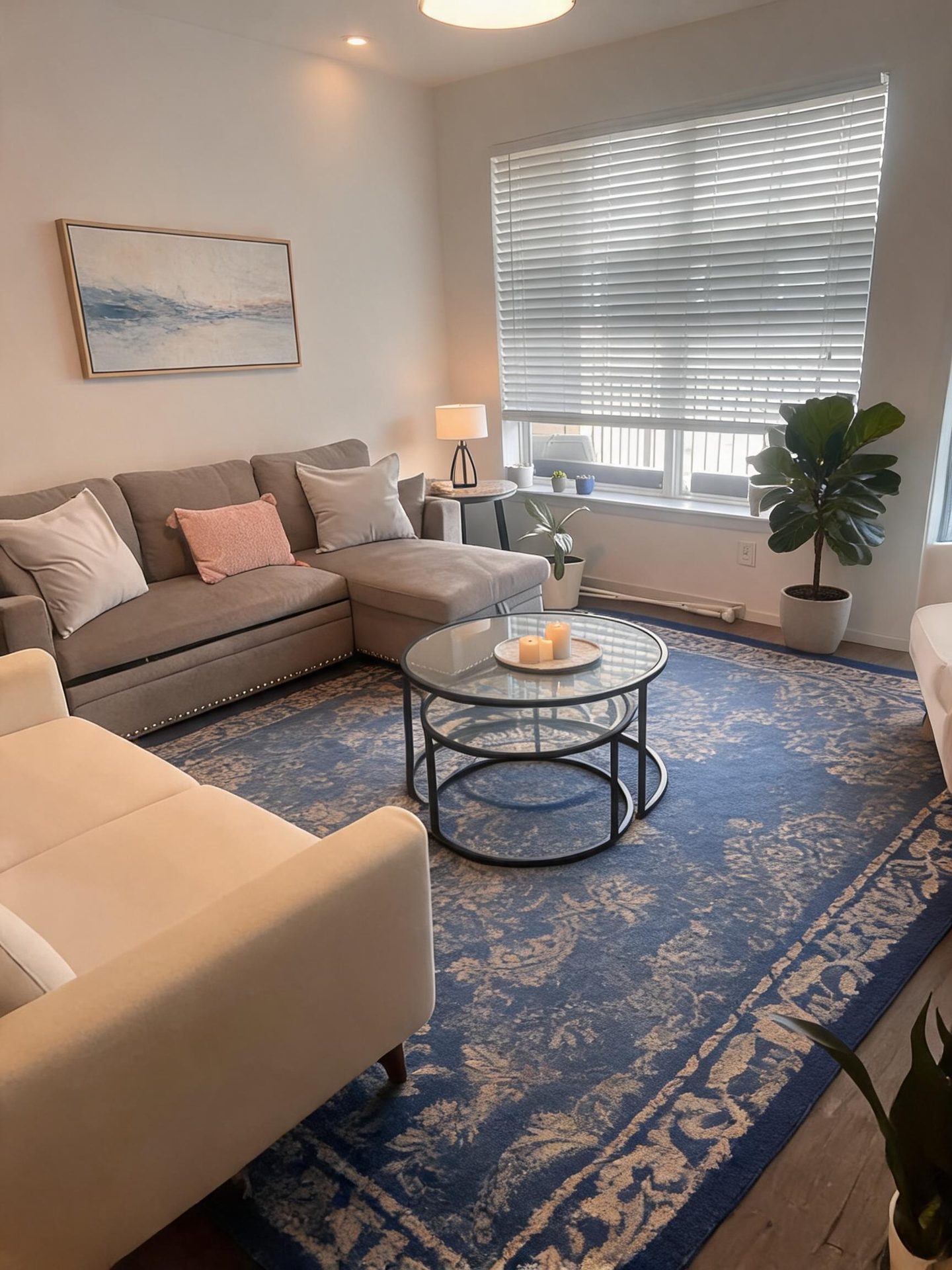 Transitional Living Room redesign after view from a real photo