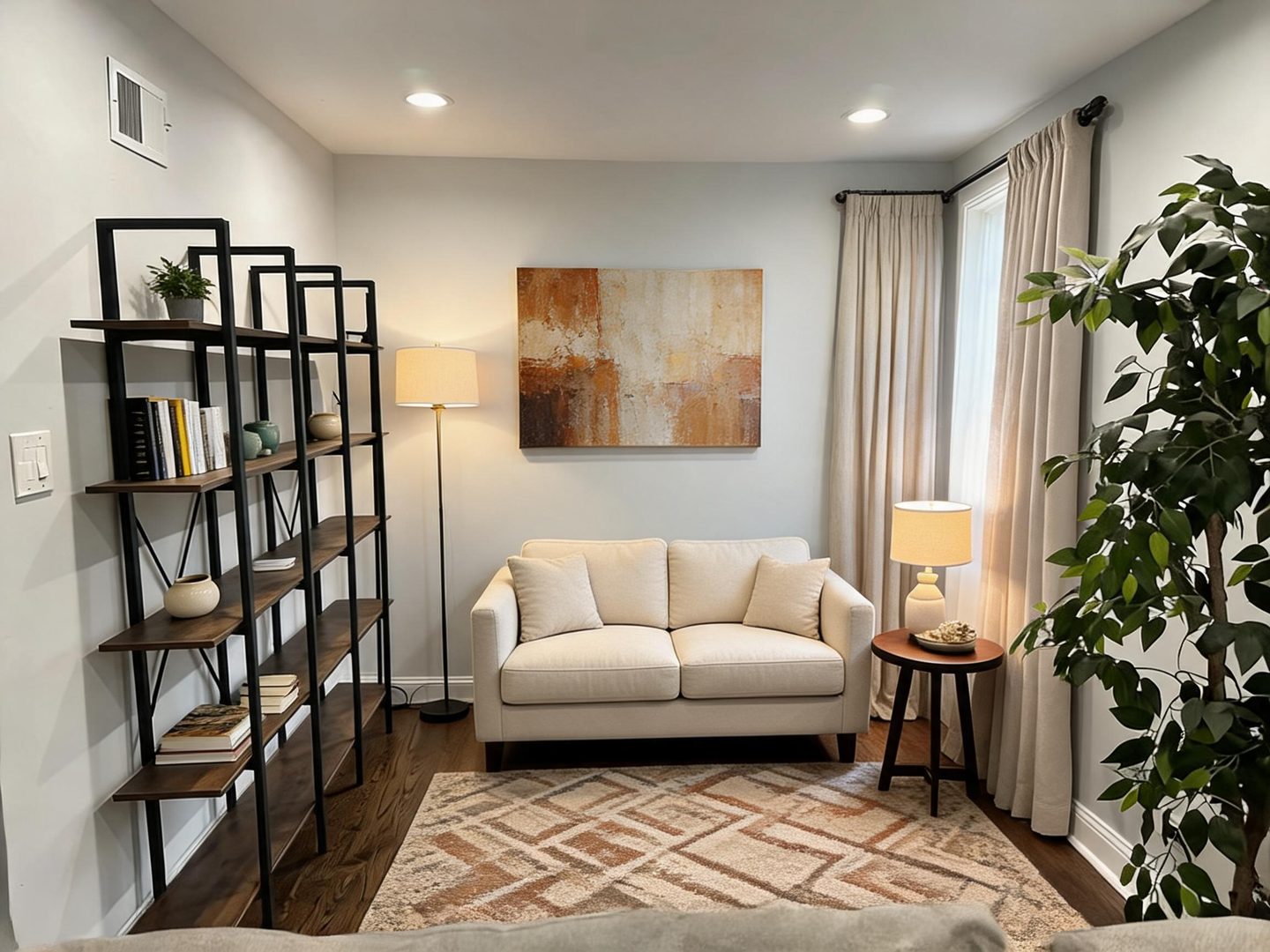 Transitional Living Room redesign after view from a real photo