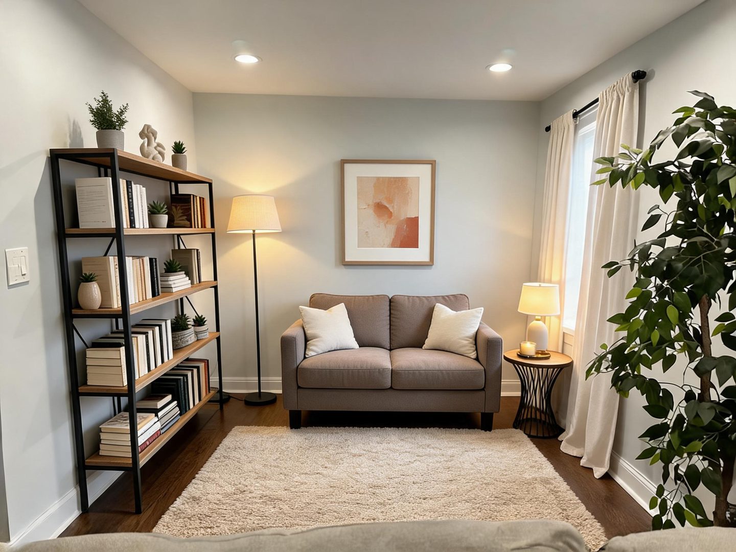Transitional Living Room redesign after view from a real photo