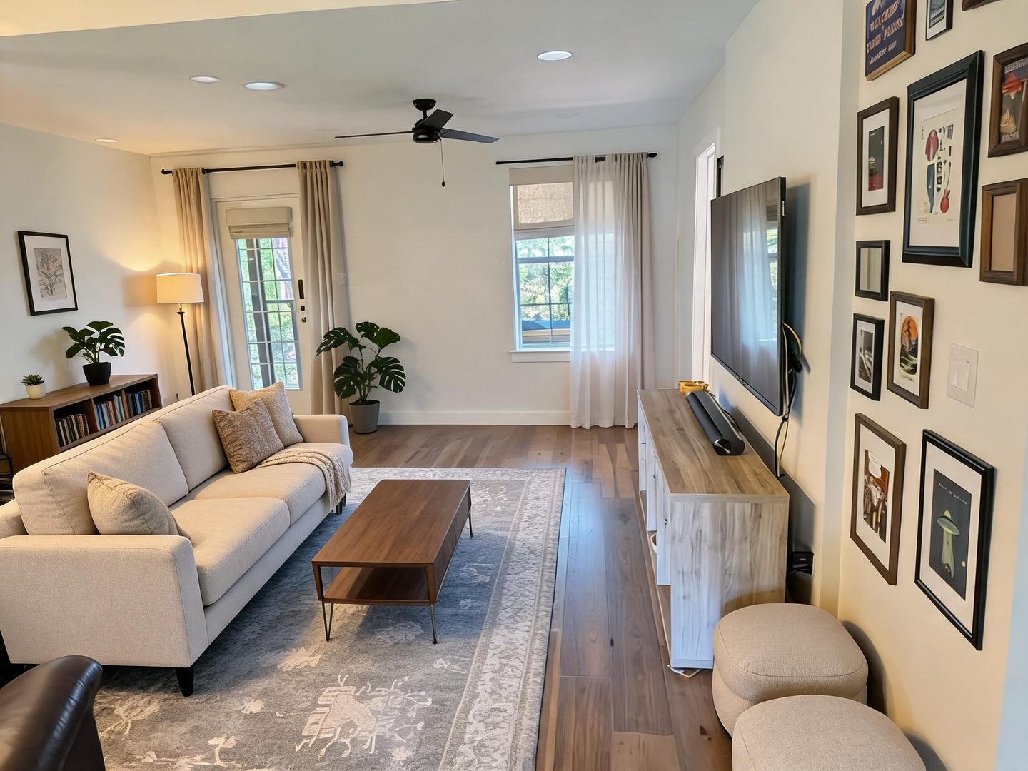 Transitional Living Room redesign after view from a real photo