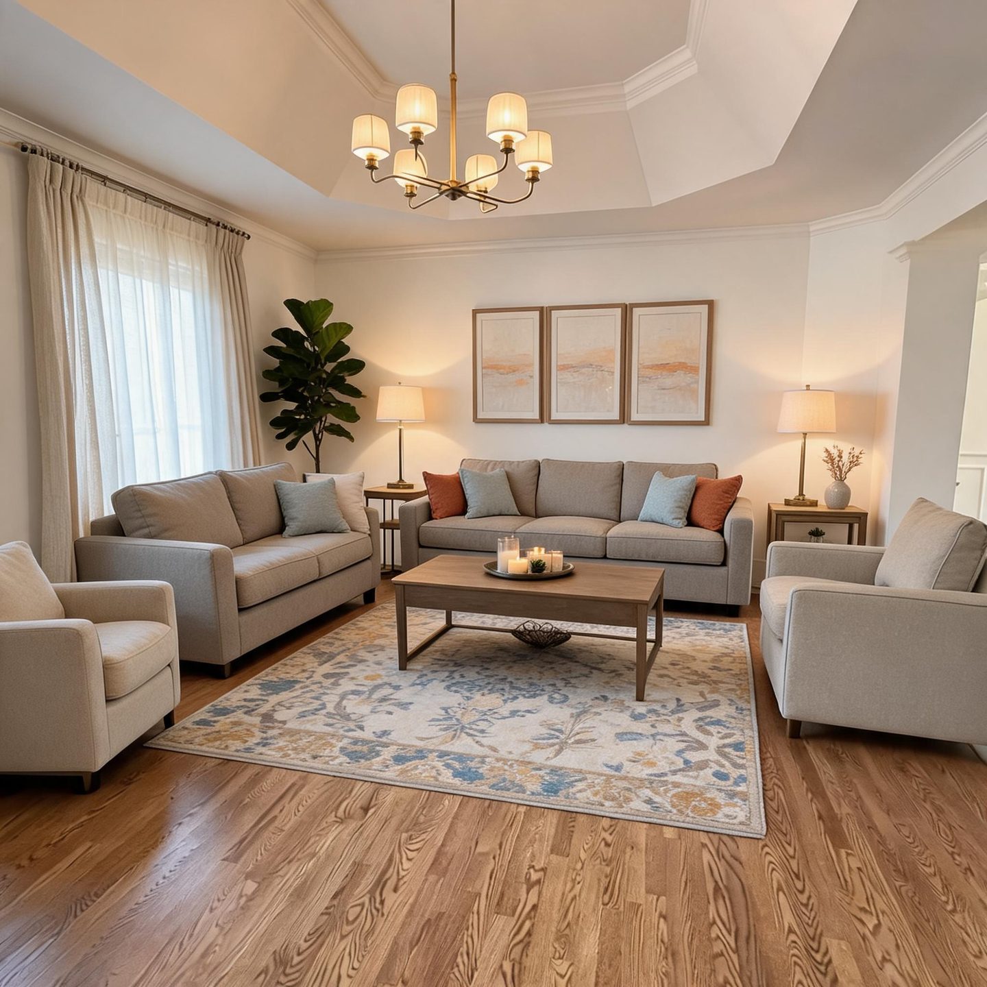 Transitional Living Room redesign after view from a real photo