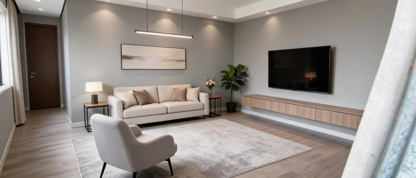 Modern Living Room redesign after view from a real photo