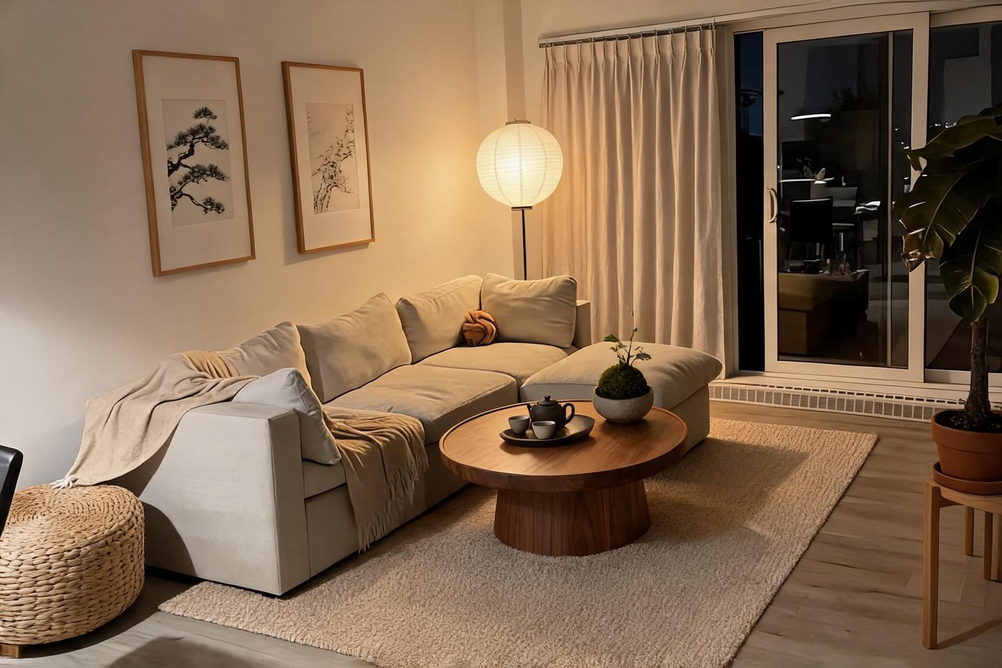 Japandi Living Room redesign after view from a real photo