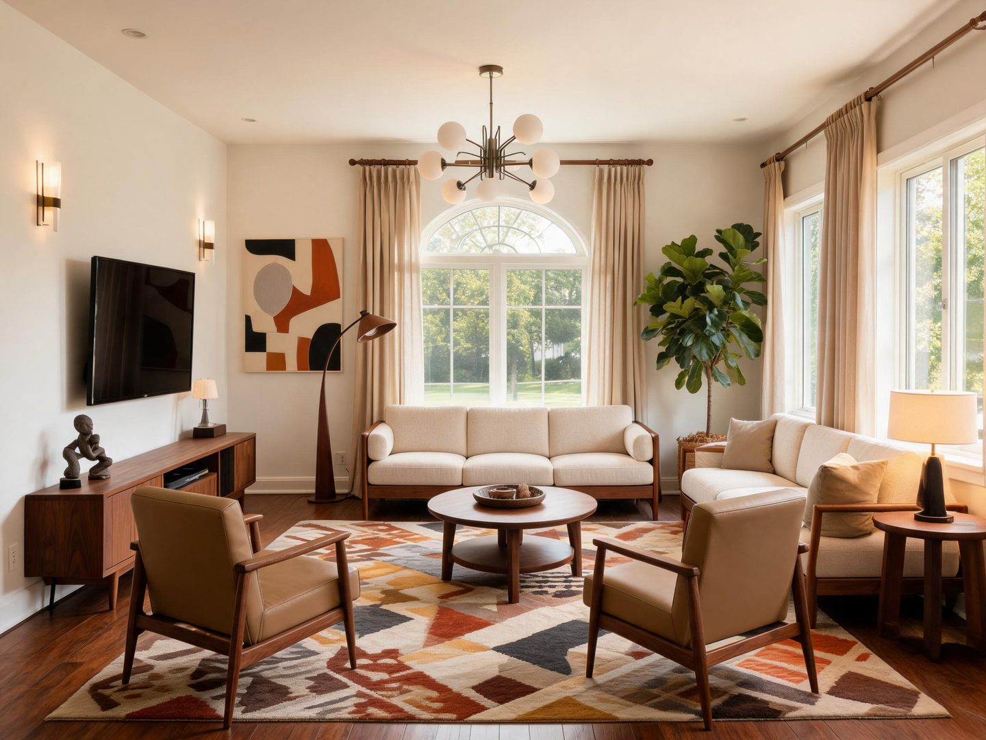Midcentury Modern Living Room redesign after view from a real photo
