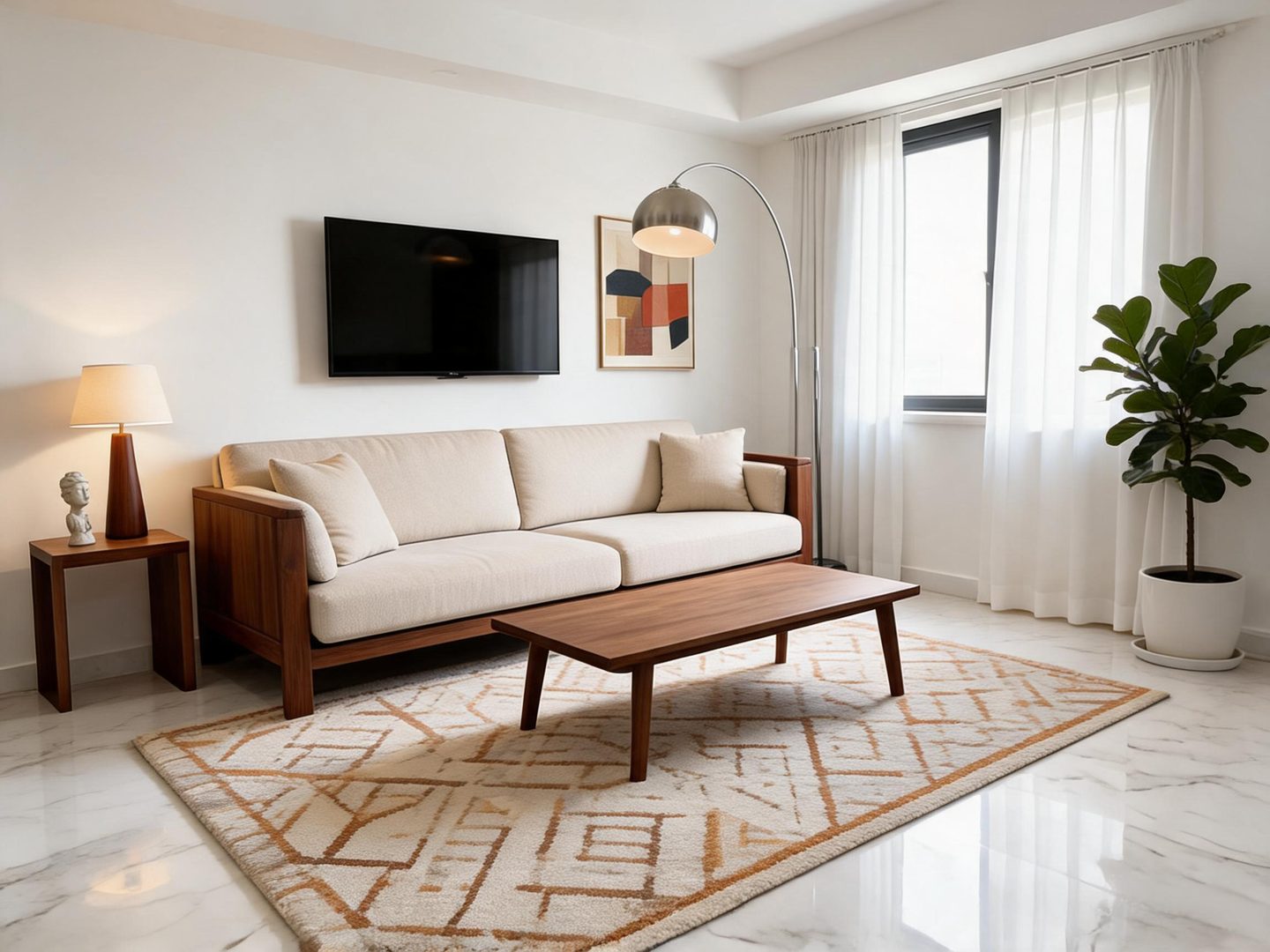 Midcentury Modern Living Room redesign after view from a real photo