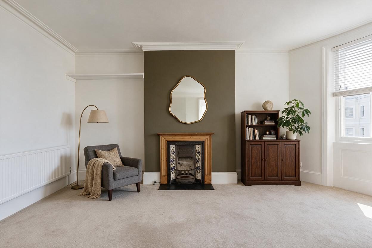 Transitional Living Room redesign after view from a real photo