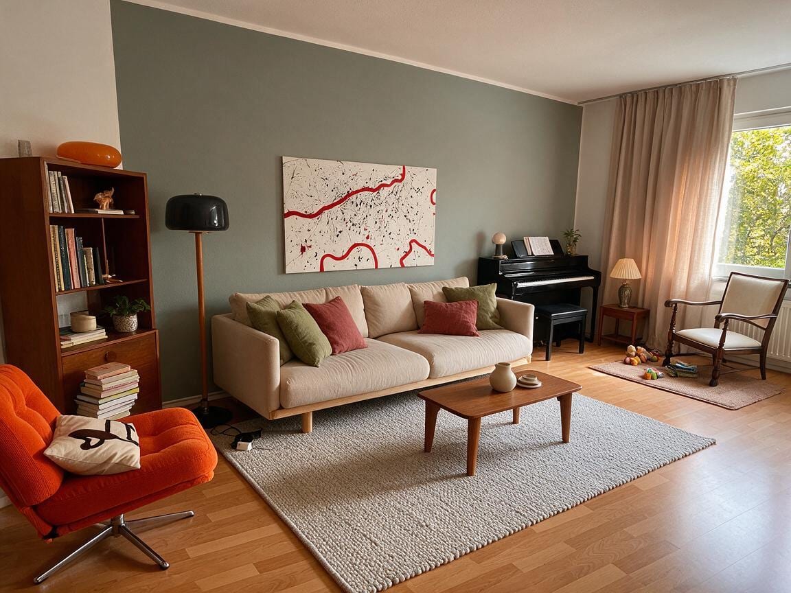 Midcentury Modern Living Room redesign after view from a real photo