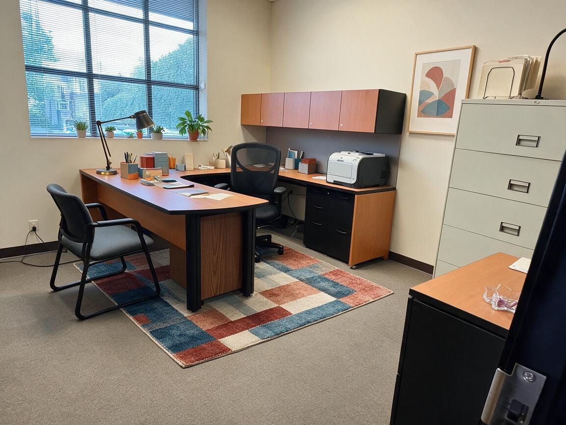 Transitional Office redesign after view from a real photo