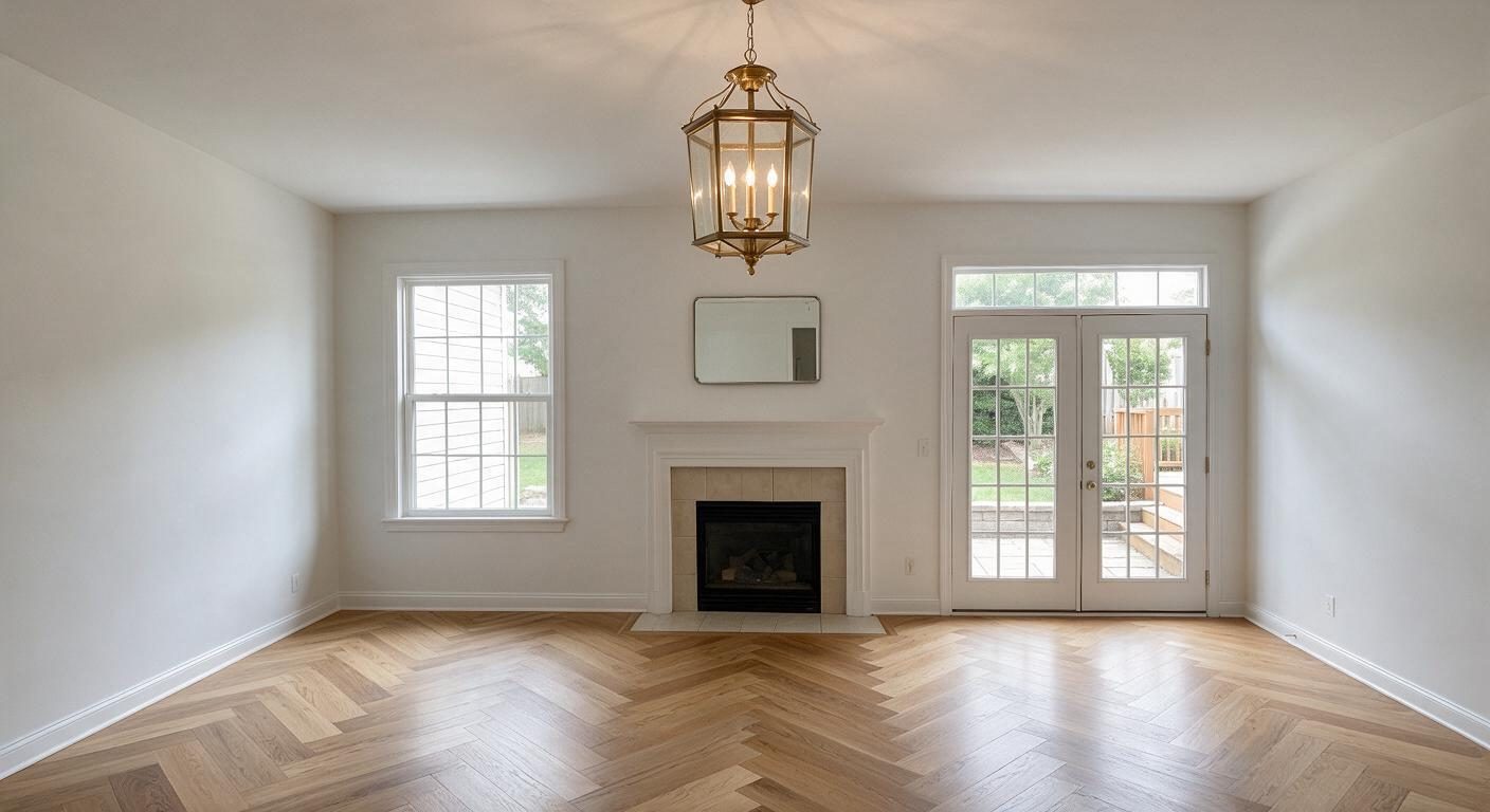 Transitional Living Room redesign after view from a real photo