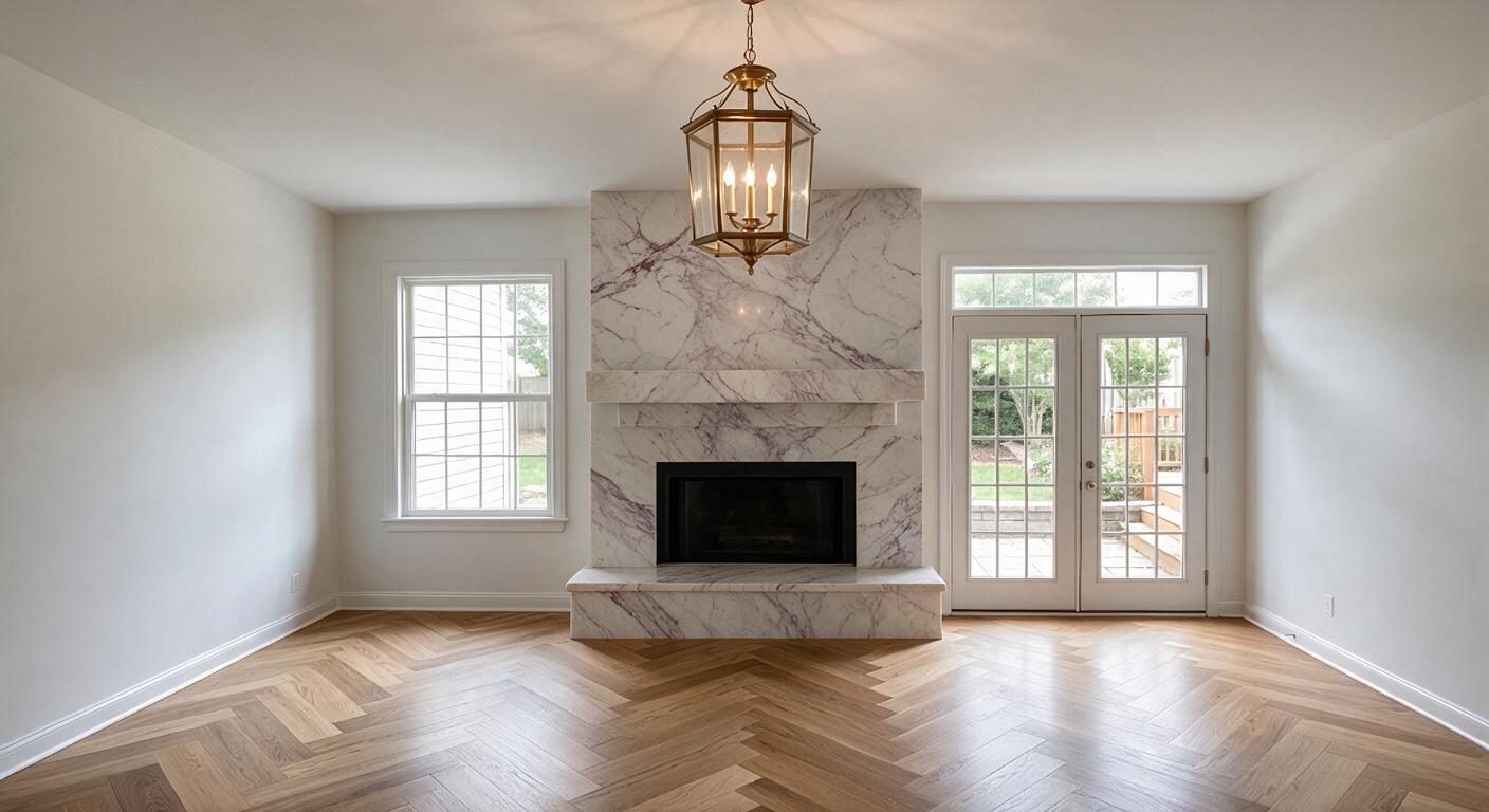 Transitional Living Room redesign after view from a real photo