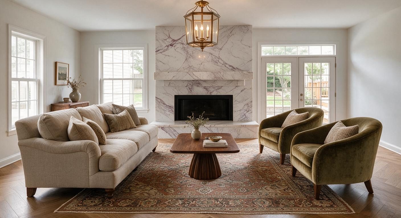 Transitional Living Room redesign after view from a real photo