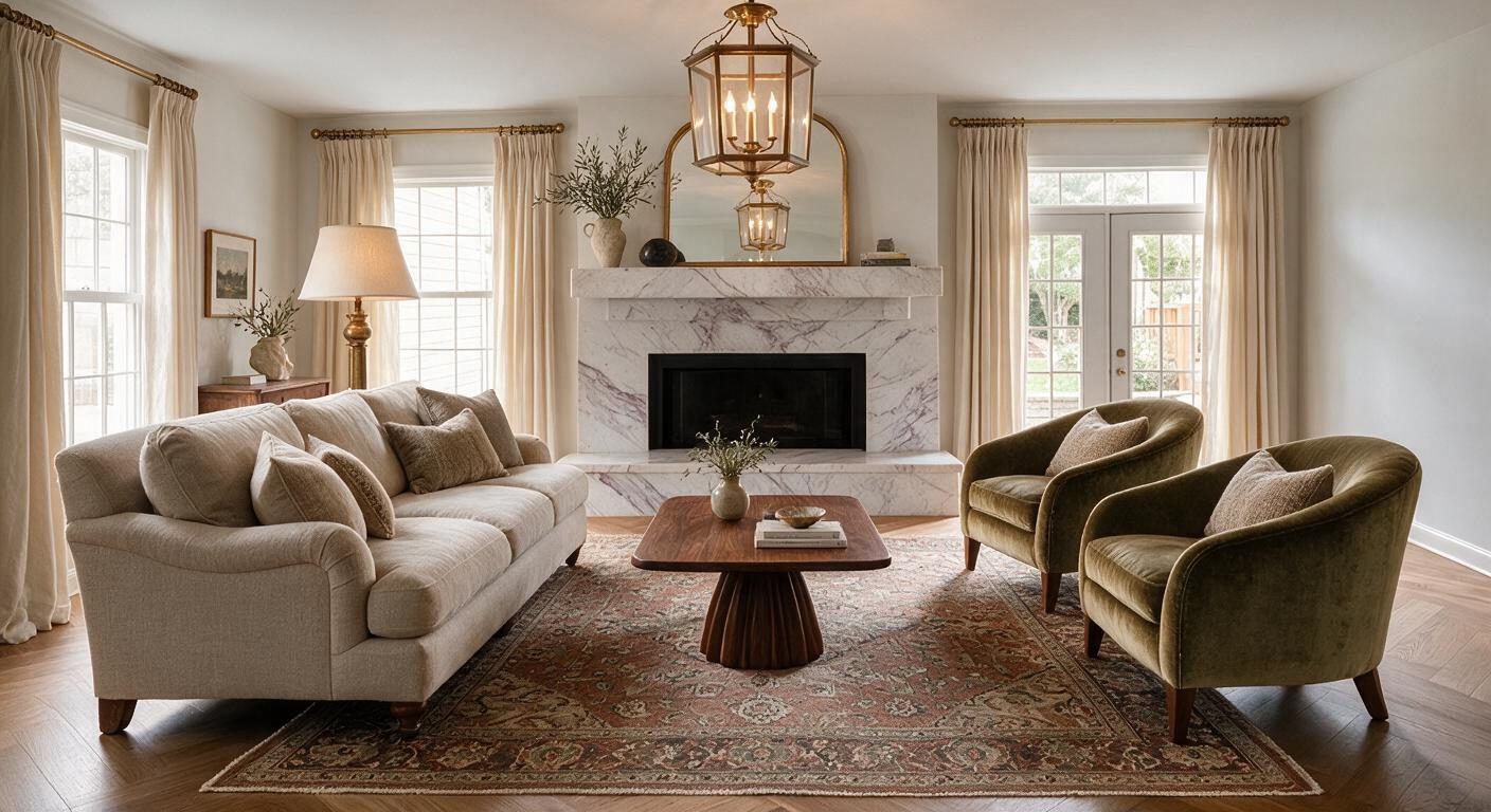 Transitional Living Room redesign after view from a real photo