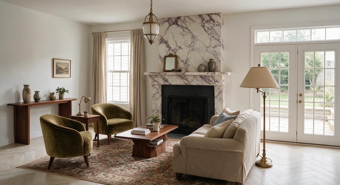 Transitional Living Room redesign after view from a real photo