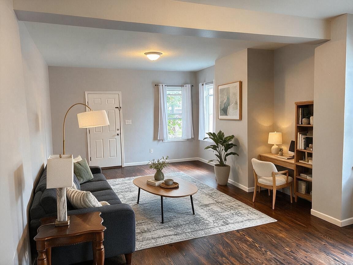 Contemporary Living Room redesign after view from a real photo