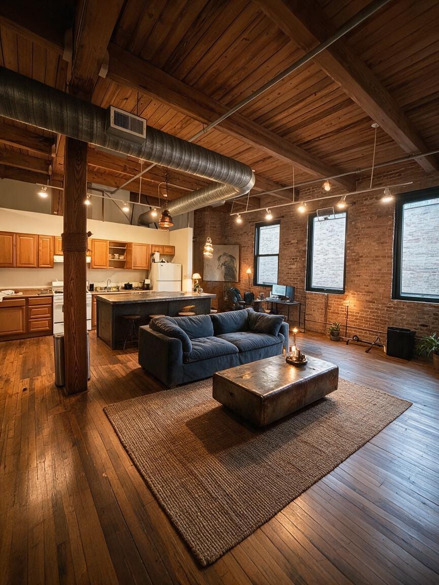 Industrial Living Room redesign after view from a real photo