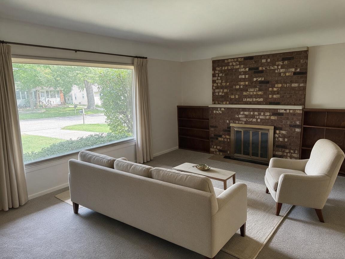 Transitional Living Room redesign after view from a real photo