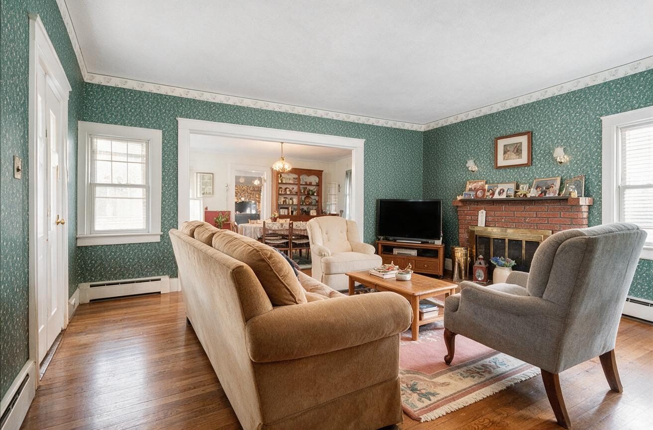 Transitional Living Room redesign after view from a real photo
