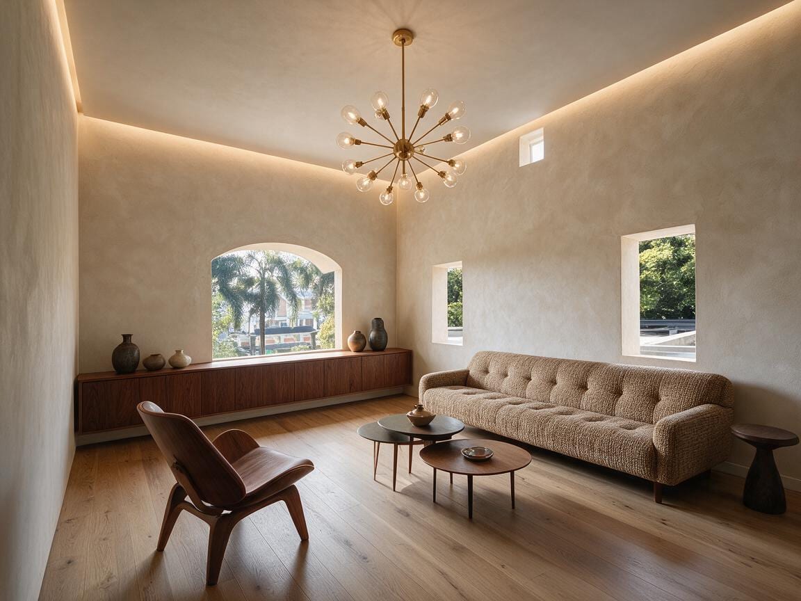 Midcentury Modern Living Room redesign after view from a real photo