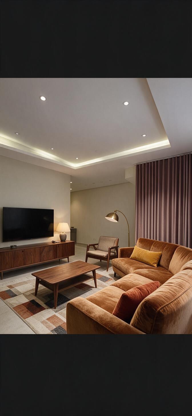 Midcentury Modern Living Room redesign after view from a real photo