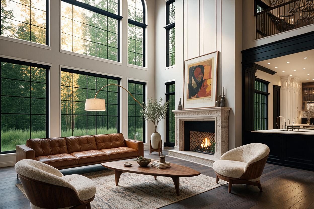 Midcentury Modern Living Room redesign after view from a real photo